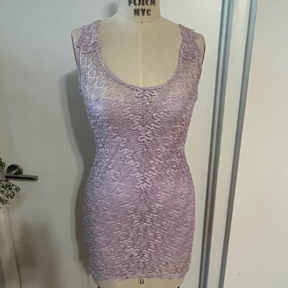 FREE‎ PEOPLE Foiled Again Lined  Unexpected Lace Bodycon Lilac Dress Size Small